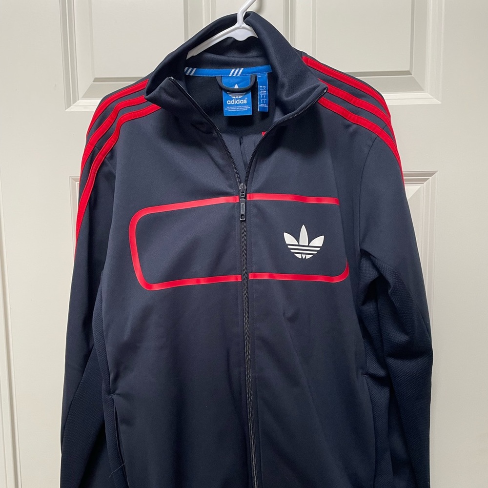 Adidas Originals Track Suit Navy Blue with Red stripes. Size L Men’s.